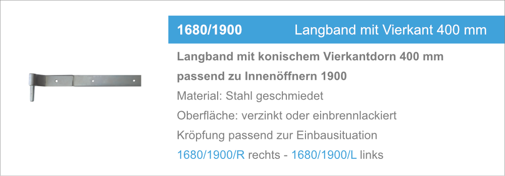 1680/1900 Langband mit Vierkant 400 mm